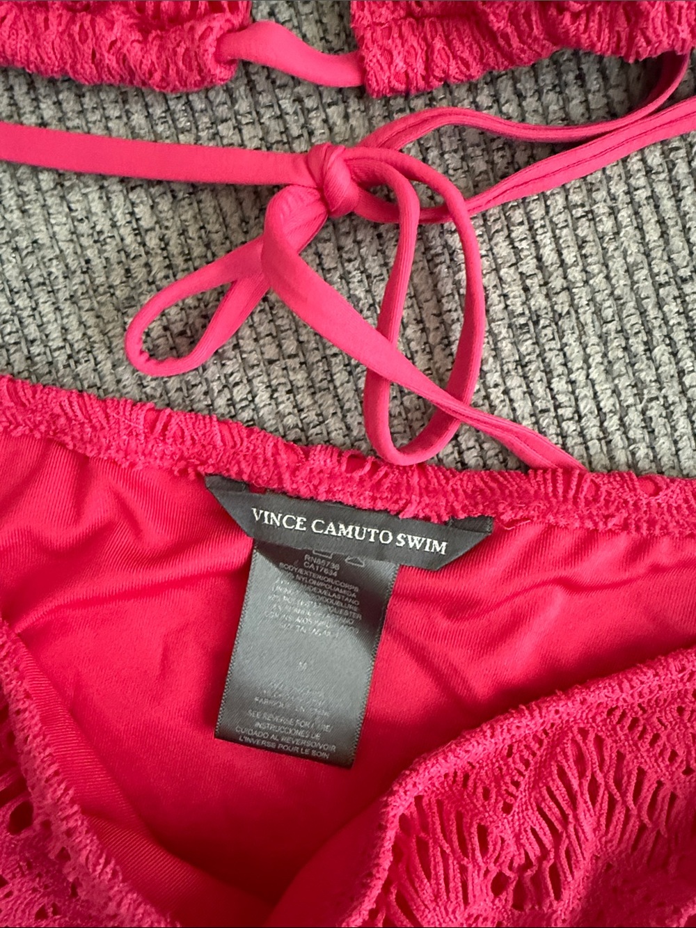 Vince Camuto Hot Pink Crochet Triangle Bikini Set - Picture 2 of 4